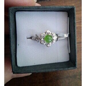 Green Jade Ring 925 Sterling Silver Natural Size 7 Adjustable NWT Butterfly